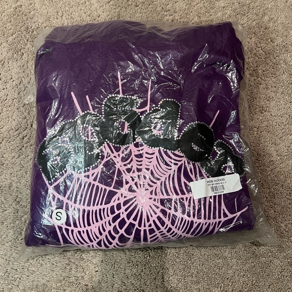 Purple Graphic Hoodie with Spider Web Design